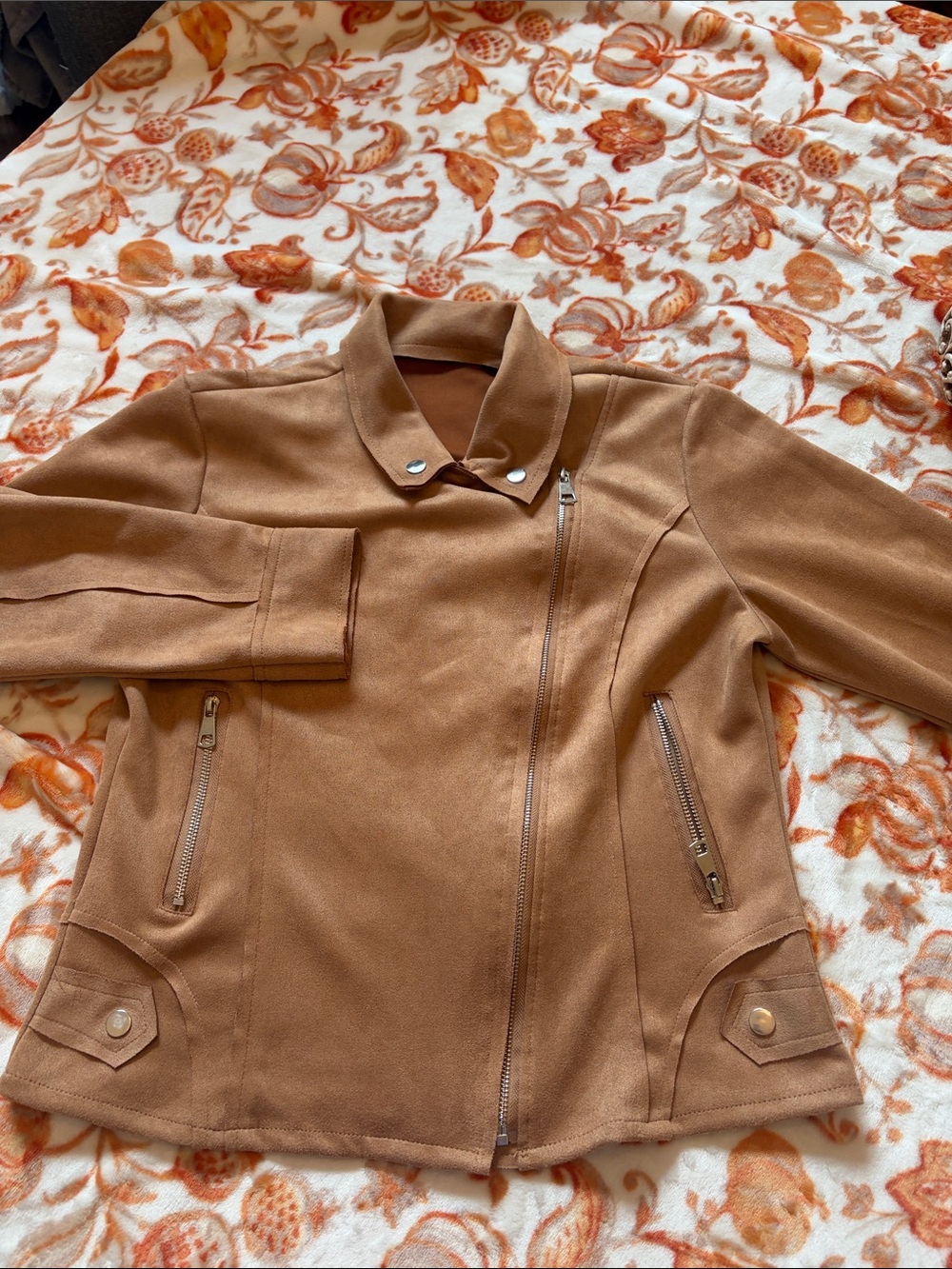 SHEIN Brown Suede Moto Jacket